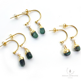 Natural Raw Emerald Earring, Pearl Earring, Gemstone Earrings, Handmade Raw Earring, Gold Plated Earring, Dainty Earring, Designer Earring